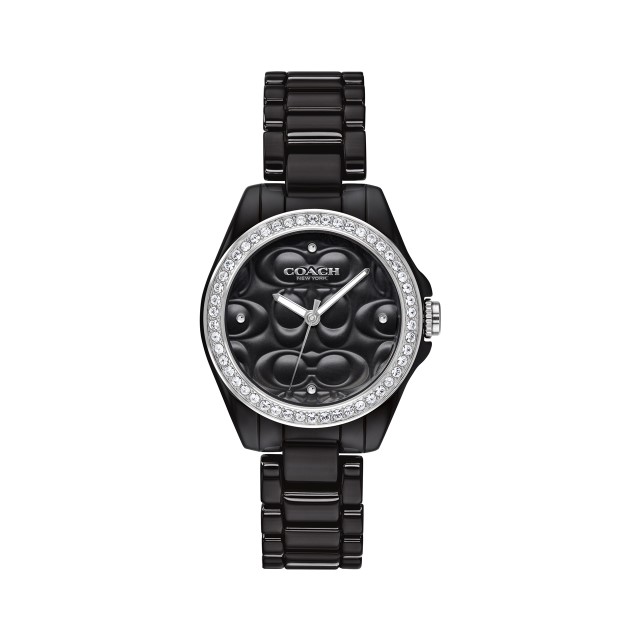 【Coach】紐約璀燦立體浮雕名媛風時尚陶瓷腕錶-寂靜黑/CO14503255