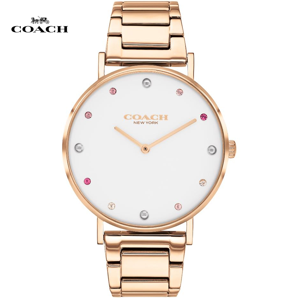 COACH 粉樣晶鑽時尚腕錶/玫瑰金/36mm/CO14503938