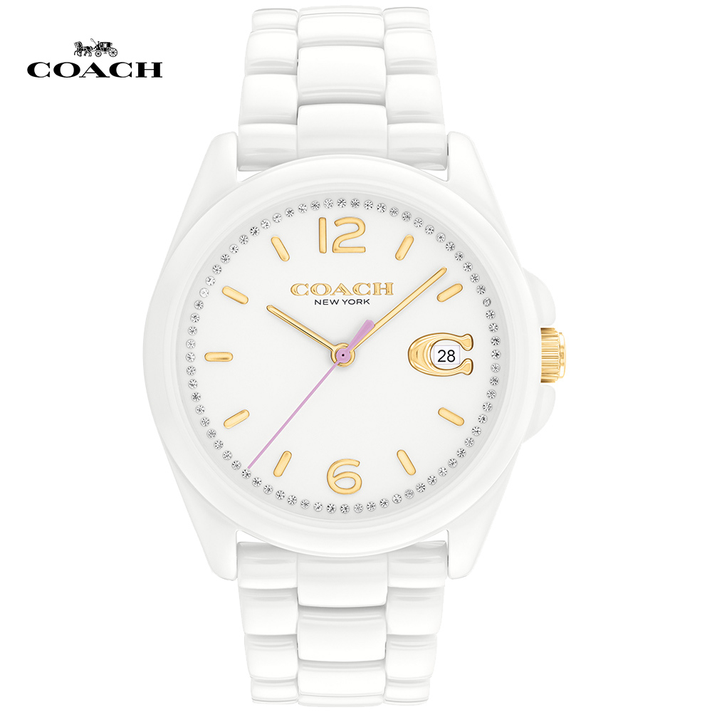 COACH LOGO C 璀璨晶鑽陶瓷錶/白/36mm/CO14503925