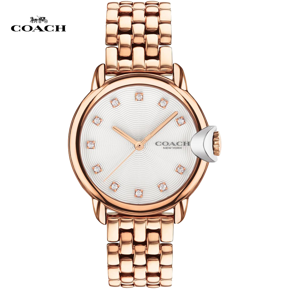 COACH 輕奢時尚晶鑽腕錶/玫瑰金/32mm/CO14503820