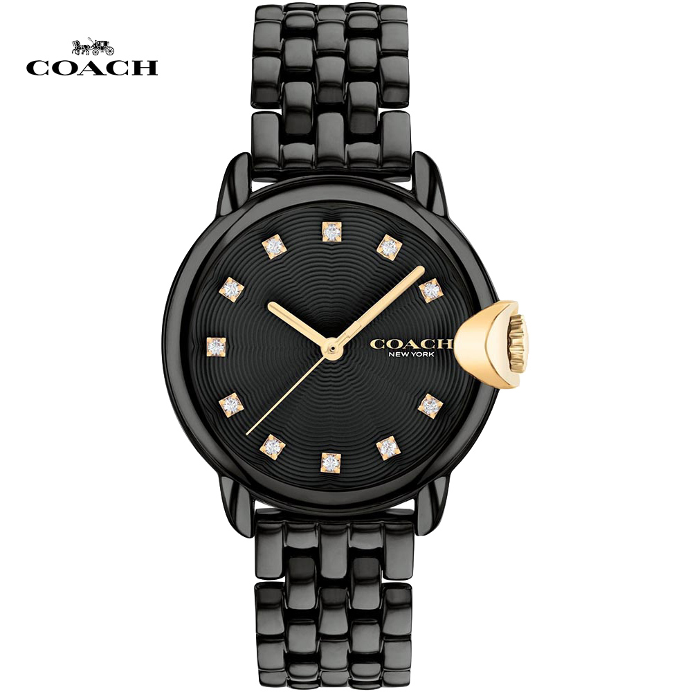 COACH 輕奢時尚晶鑽腕錶/黑/32mm/CO14503821