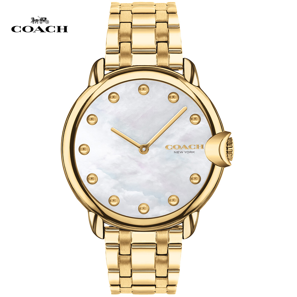 COACH 經典LOGO C 珍珠貝時尚腕錶/金/36mm/CO14503987