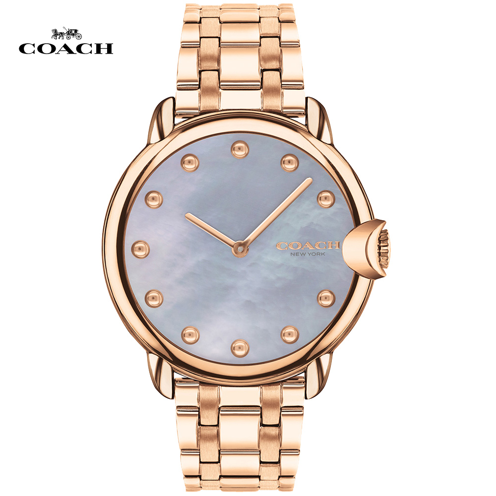 COACH 經典LOGO C 珍珠貝時尚腕錶/玫瑰金/36mm/CO14503988