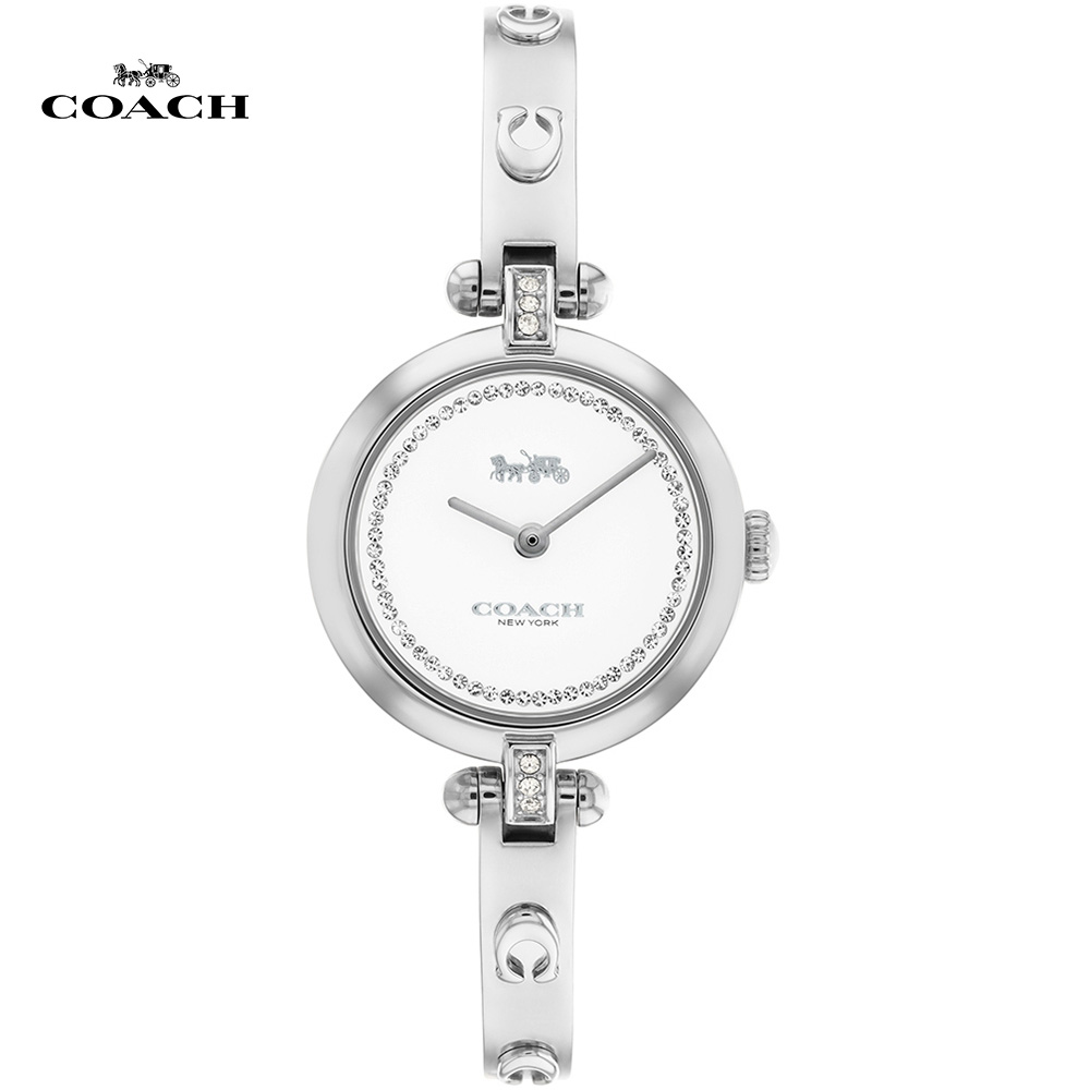 COACH LOGO C 浮雕晶鑽手環式腕錶/26mm/銀/CO14504081