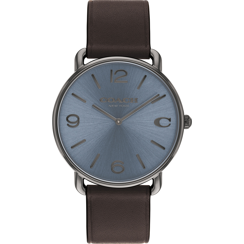 COACH Elliot C字皮帶手錶男錶-灰藍面咖啡皮帶 CO14602647