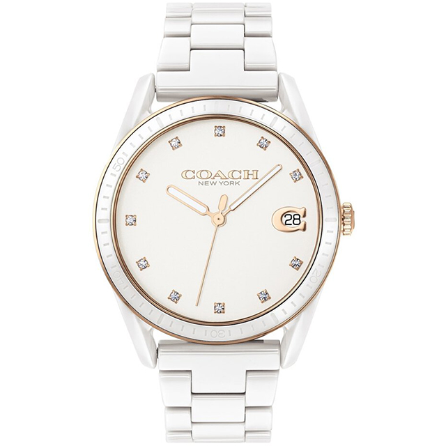 COACH 優雅晶鑽陶瓷腕錶/白/36mm/CO14503263