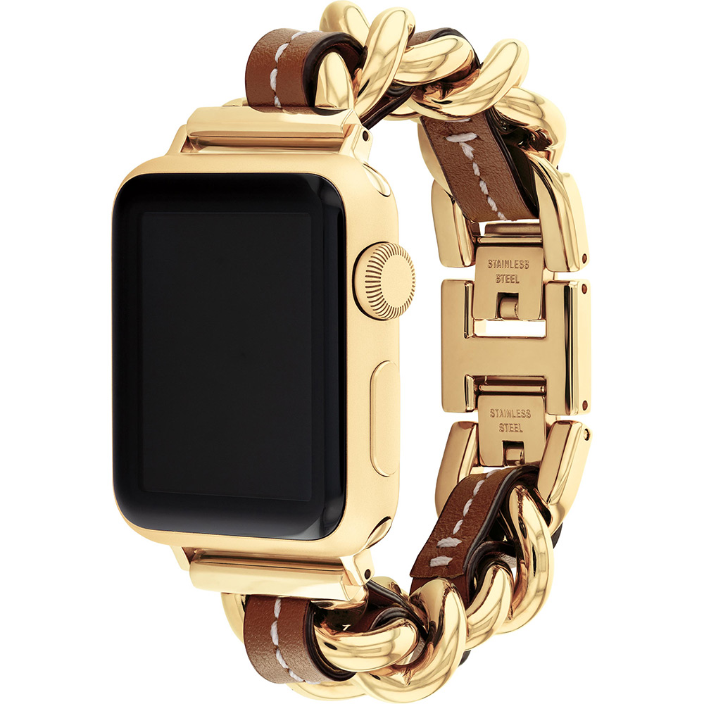 COACH Apple Watch 錶帶 38/41mm 適用 鍊帶結合皮錶帶 - 金x咖(不含手錶)