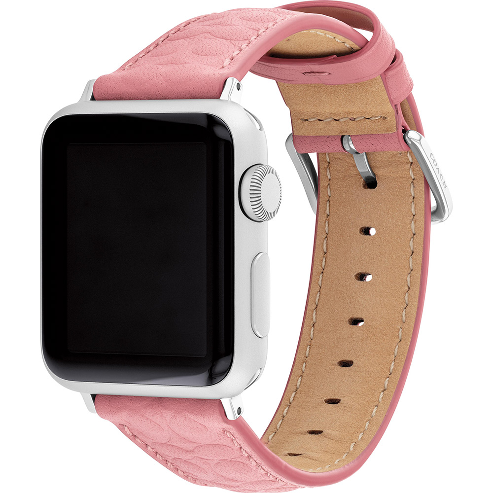 COACH Apple Watch 錶帶 38/40/41mm 適用 皮錶帶 - 粉紅C字壓紋(不含手錶)