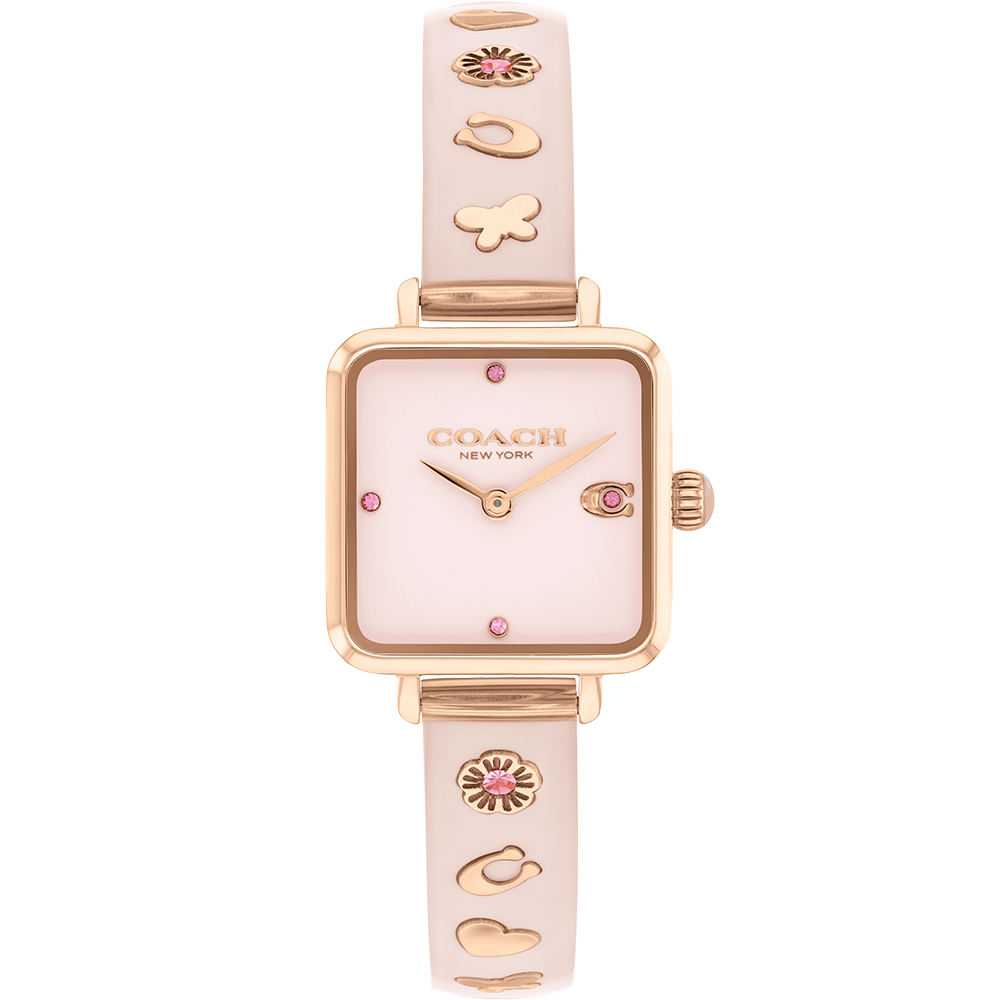 COACH 廣告款 方形手鐲女錶-粉紅x玫瑰金/22mm(CO14504309)
