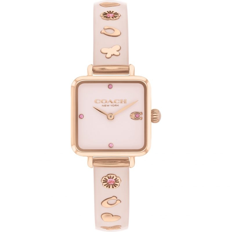 COACH 珍妮佛羅培茲廣告款方形手鐲女錶-粉紅x玫瑰金/22mm CO14504309