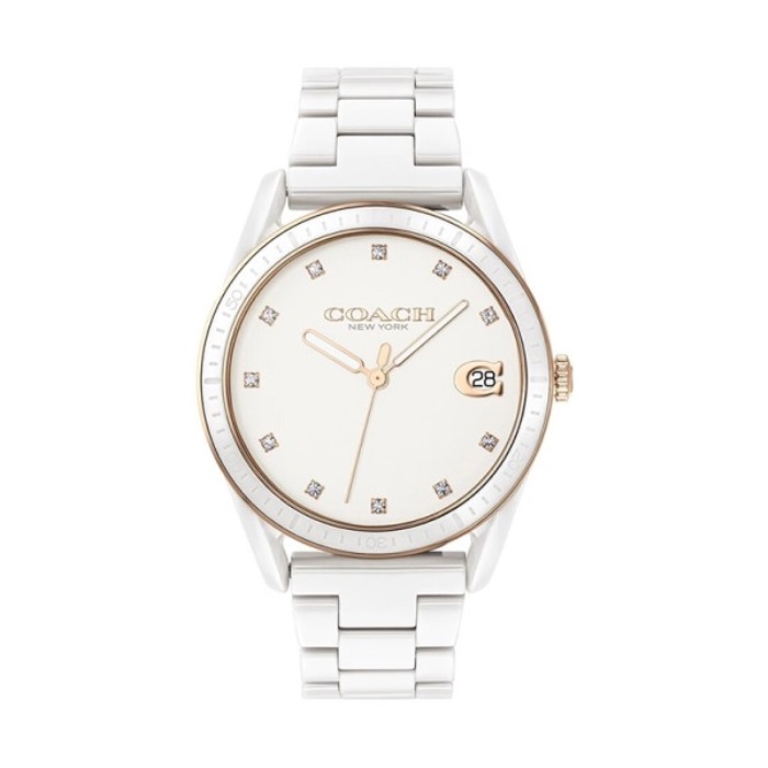 【Coach】Preston紐約晶鑽時標時尚陶瓷腕錶-珍珠白/CO14503263
