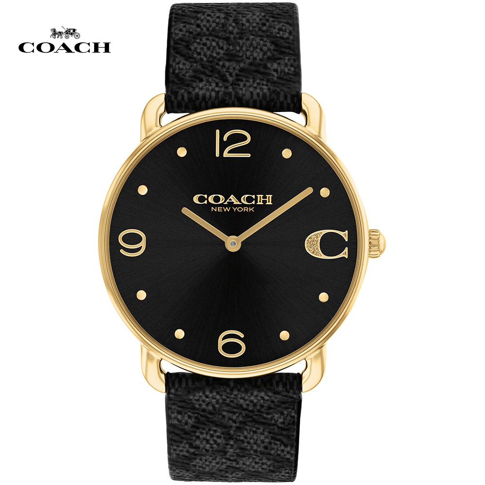 COACH 滿版LOGO C 時尚腕錶/黑X金/36mm/CO14504289