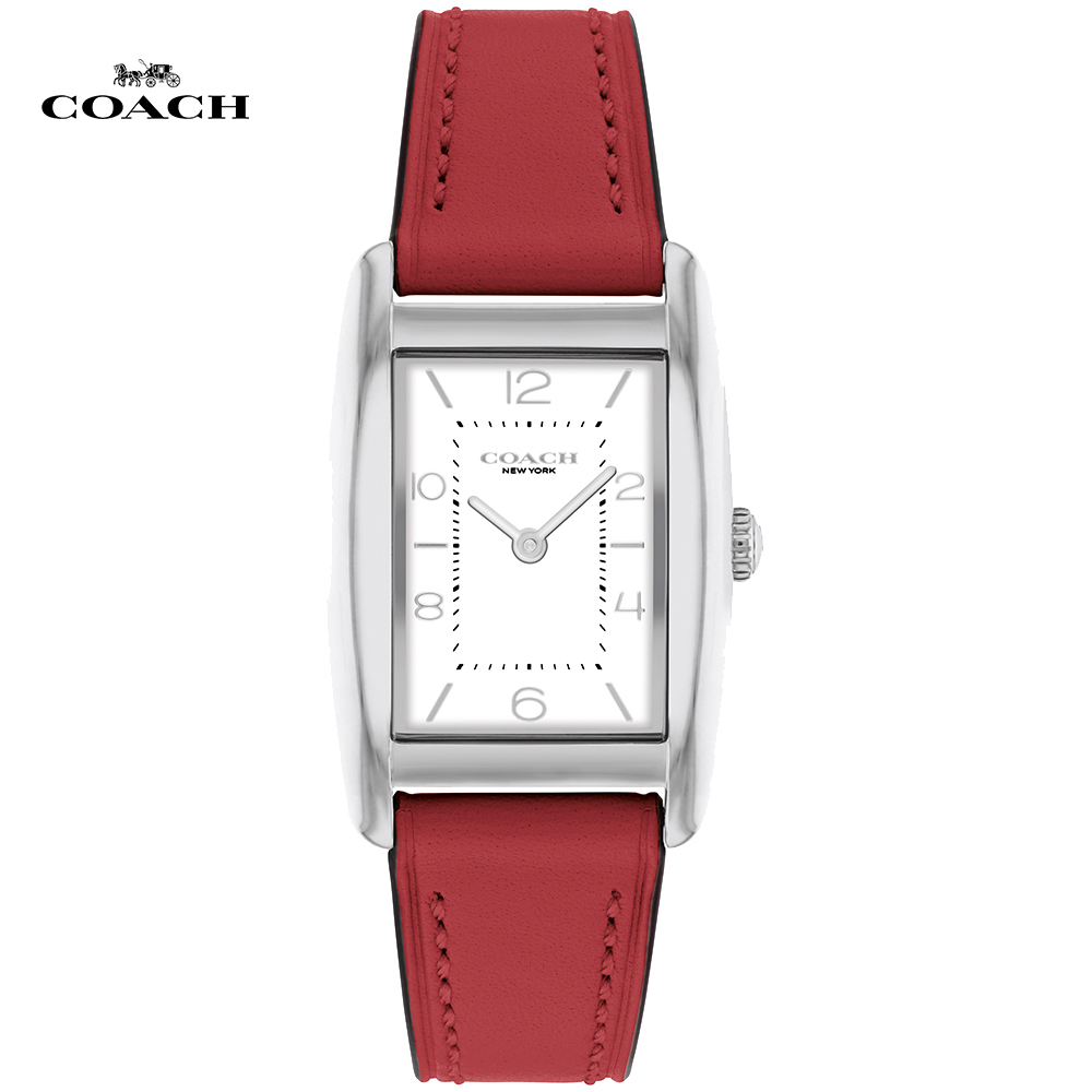 COACH 簡約方形時尚腕錶/24X35mm/銀X紅/CO14504310