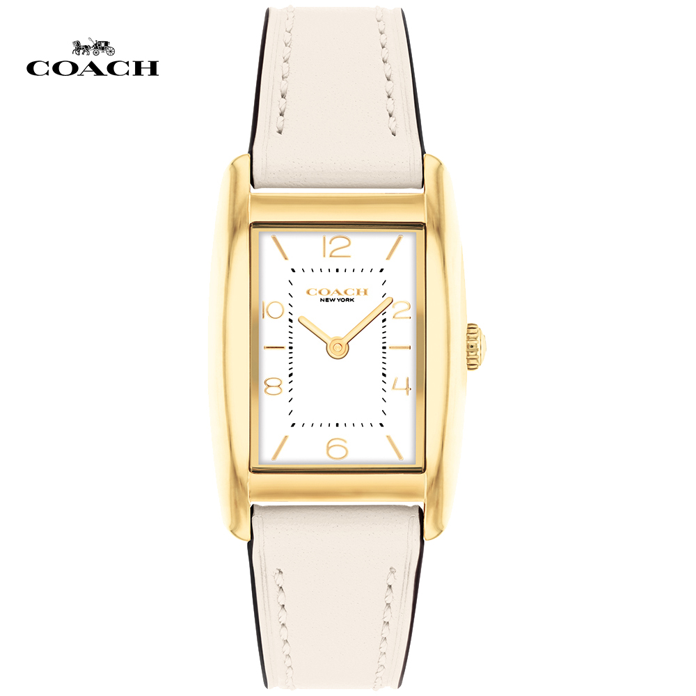 COACH 簡約方形時尚腕錶/24X35mm/金X米/CO14504314