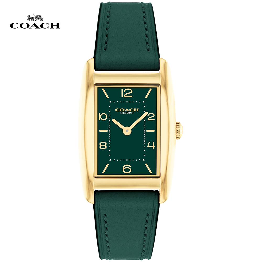 COACH 簡約方形時尚腕錶/24X35mm/金X綠/CO14504354