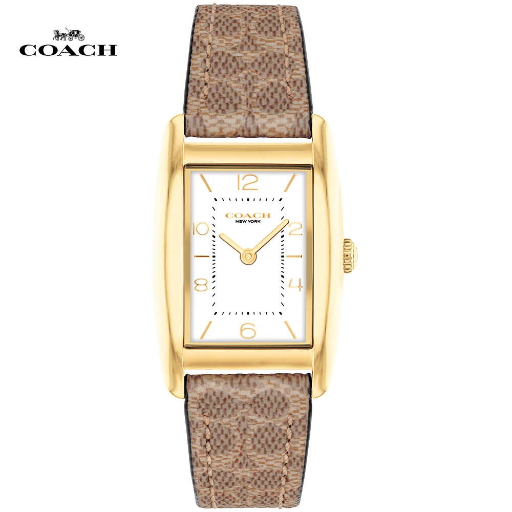 COACH 簡約方形時尚腕錶/24X35mm/白X金/CO14504355