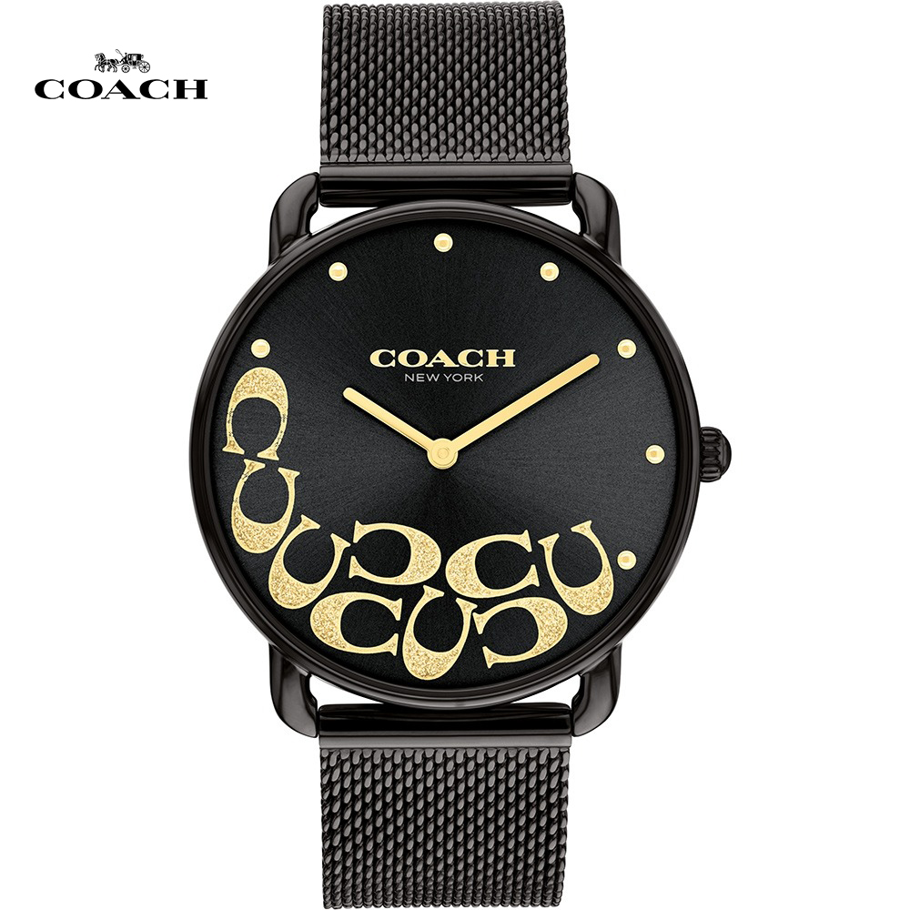 COACH 星砂LOGO C 米蘭帶時尚腕錶/黑/36mm/CO14504340