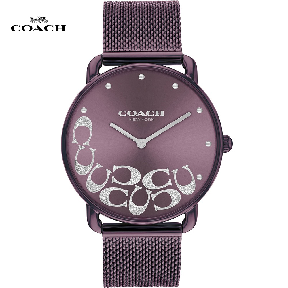 COACH 星砂LOGO C 米蘭帶時尚腕錶/紫/36mm/CO14504339
