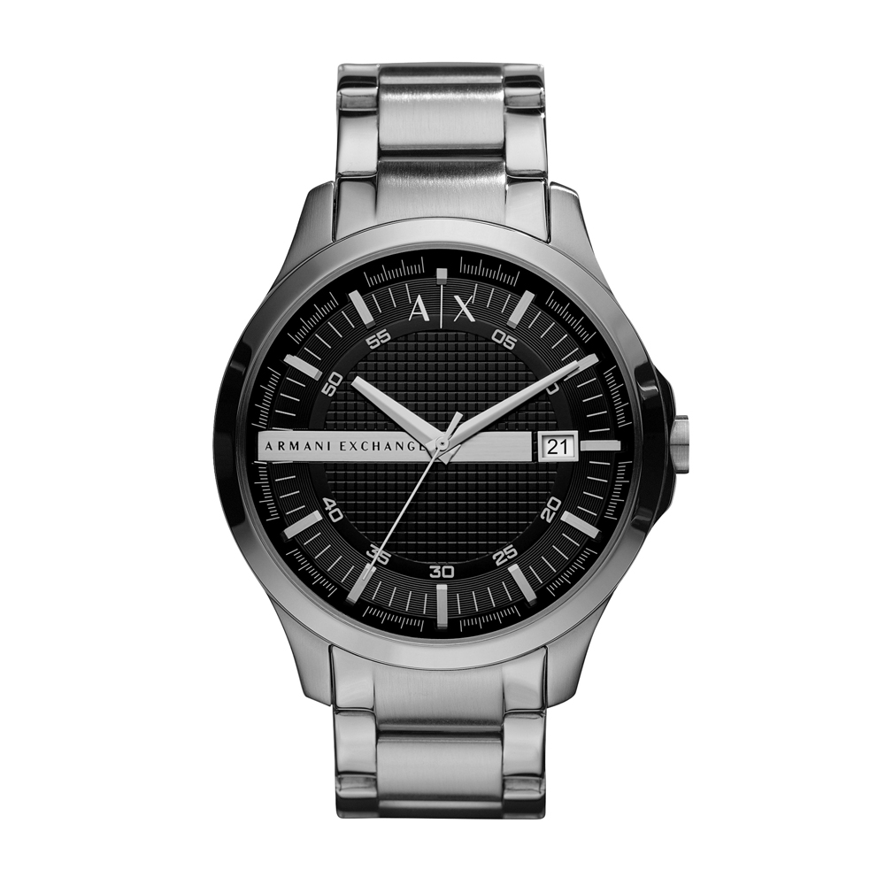 A│X Armani Exchange 城市旅人格紋紳士腕錶-銀X黑