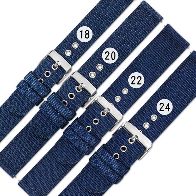 Watchband / 18.20.22.24 mm / 各品牌通用 快拆錶耳 休閒尼龍帆布錶帶 海軍藍＃804-32-BE-S