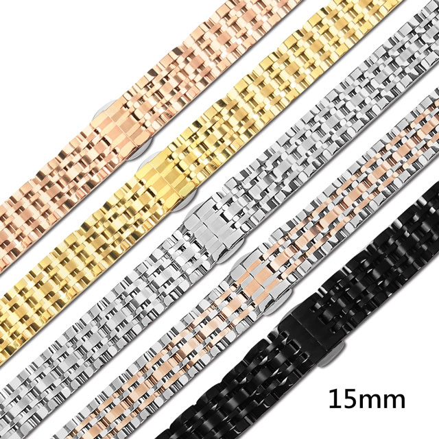 Watchband / 15mm / SEIKO & CITIZEN 替用錶帶 各品牌通用 蝴蝶雙壓扣 不鏽鋼錶帶 #852-42