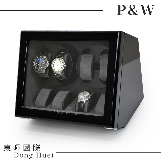 【P&W手錶上鍊盒】【玻璃鏡面】4+4支裝 5種轉速設定 矽膠錶枕【鋼琴烤漆】 機械錶專用 旋轉盒 錶盒