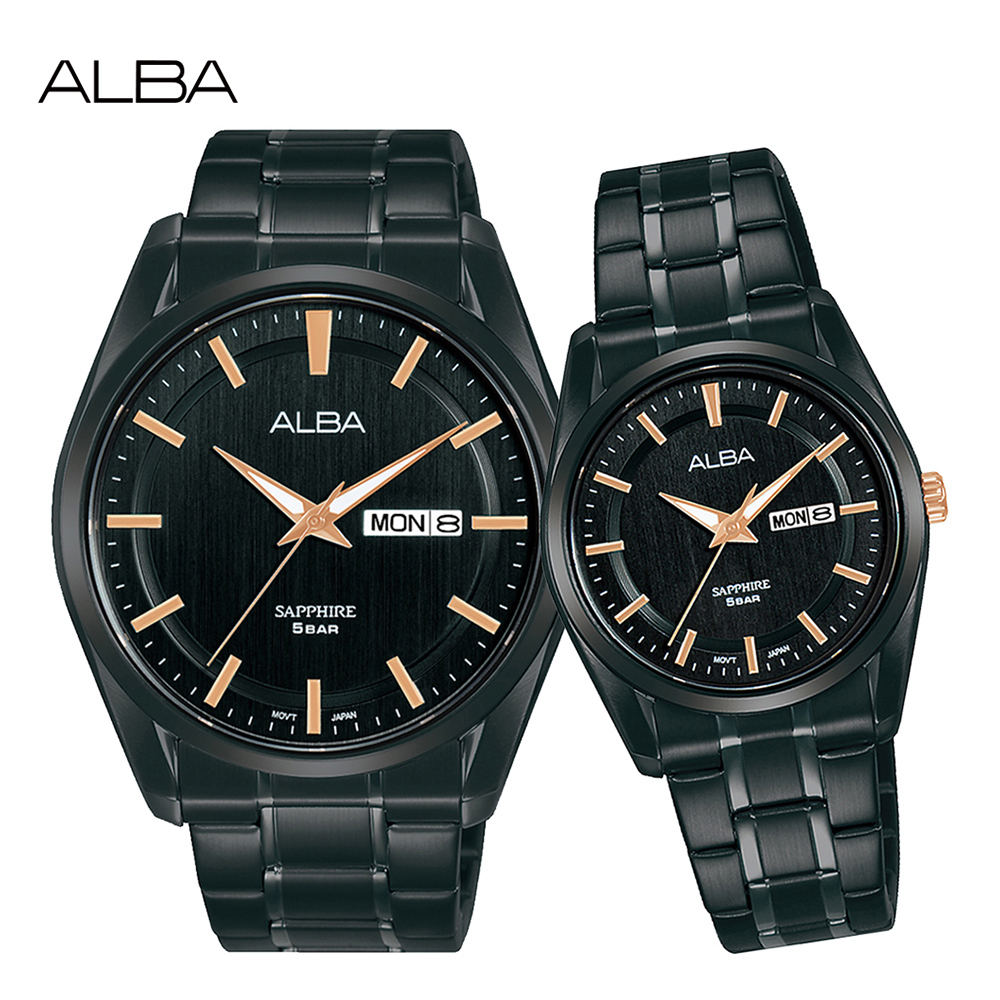 ALBA 雅柏 簡約時尚大三針對錶/黑 (VJ43-X042SD+VJ23-X007SD)
