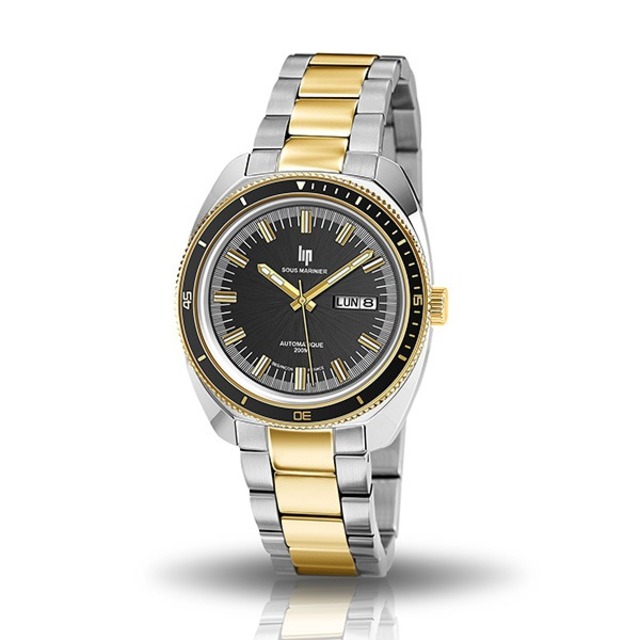 【lip】Marinier精緻雙日曆鋼帶機械腕錶-黑面金/671358