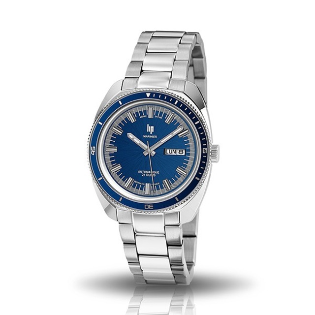 【lip】Marinier精緻雙日曆鋼帶機械腕錶-藍面銀/671363