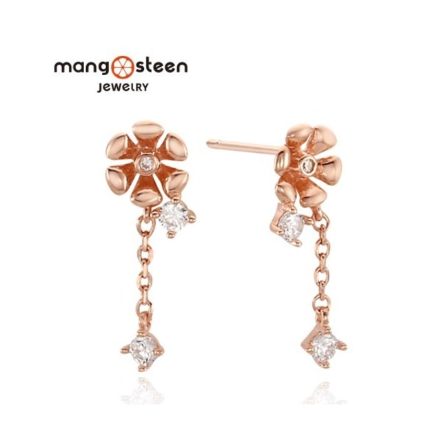 Mango steen】Earrings韓國璀璨夢境時尚玫金S925純銀花型垂墜飾耳環-氣質金/MJ0006S-ERGW