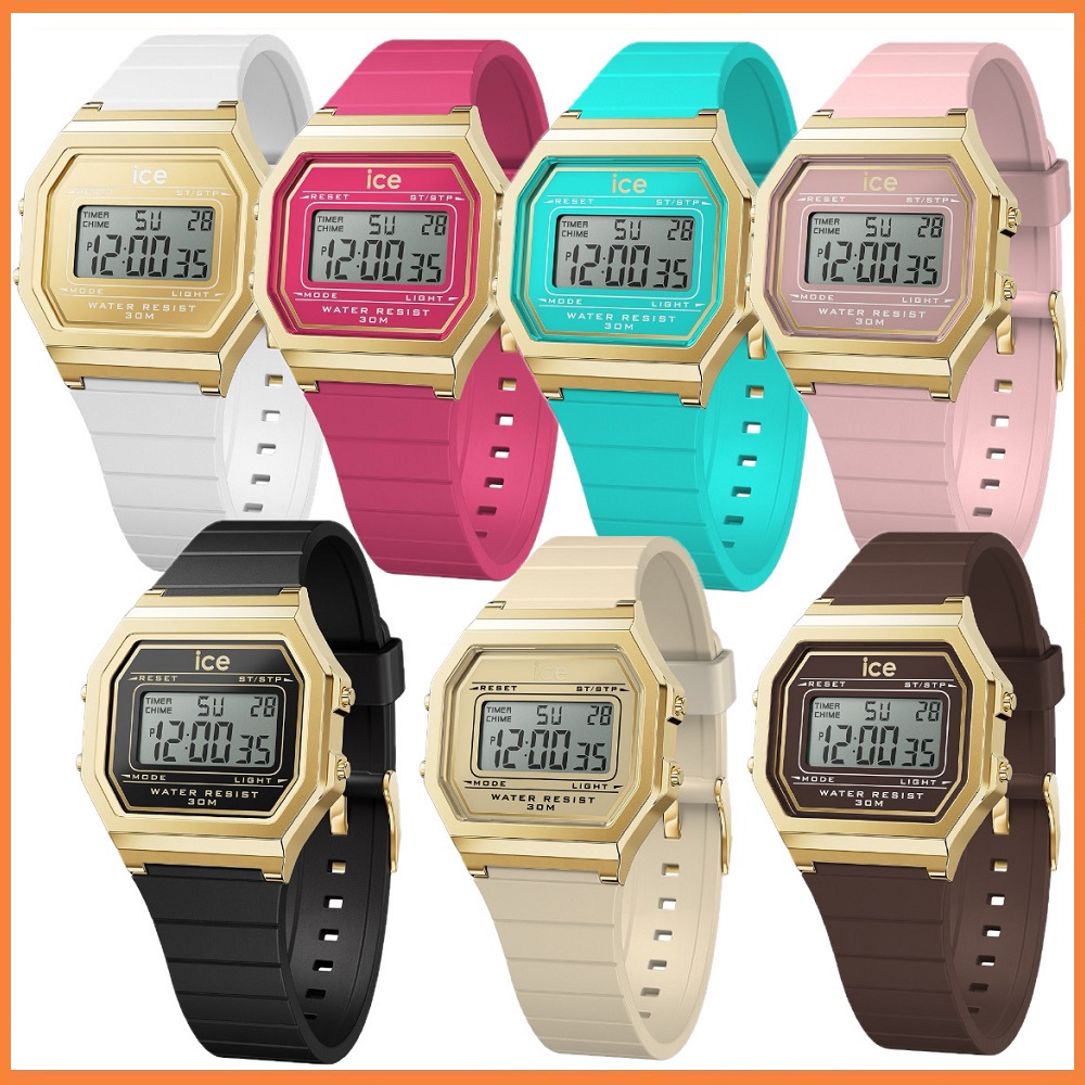 【Ice Watch】ICE DIGIT RETRO系列 復古金框矽膠電子錶 32mm-七色任選