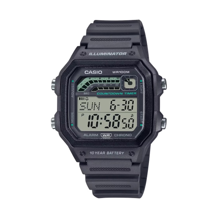【CASIO 卡西歐】經典方形運動電子腕錶-經典黑/WS-1600H-8AV