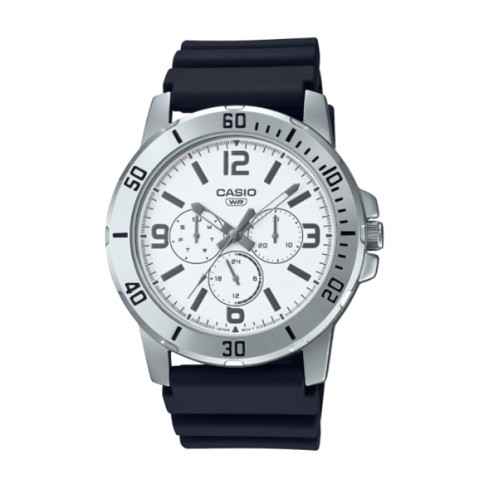 【CASIO 卡西歐】大錶徑三眼簡約時尚休閒腕錶-經典白/MTP-VD300-7B