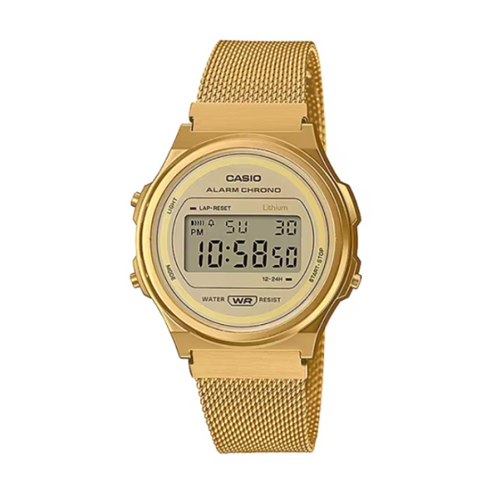 【CASIO 卡西歐】復古時尚電子米蘭腕錶-復古金/A171WEMG-9A