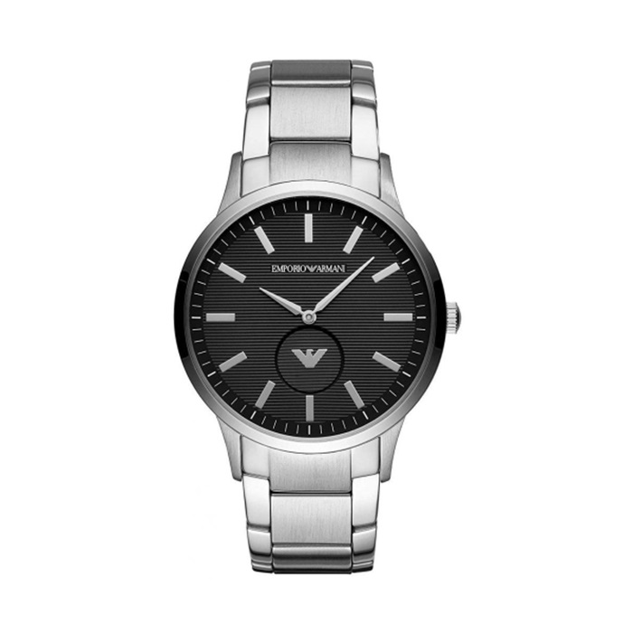 【Emporio Armani】美式經典紋路線條時尚鋼帶腕錶-時尚黑/AR11118