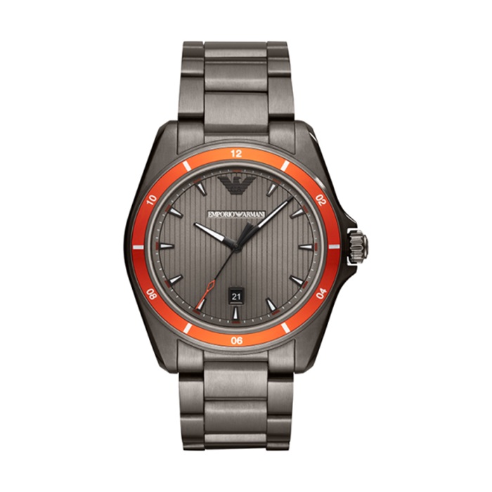 【Emporio Armani】美式經典簡約線條時尚鋼帶腕錶-鐵灰款/AR11178