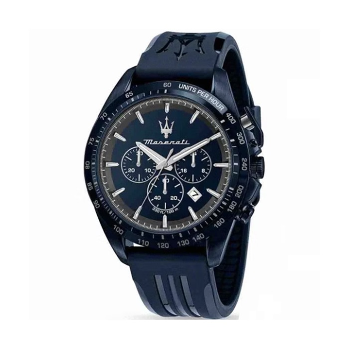 【Maserati 瑪莎拉蒂】TRAGUARDO三眼日期矽膠腕錶-深海藍/R8871612042