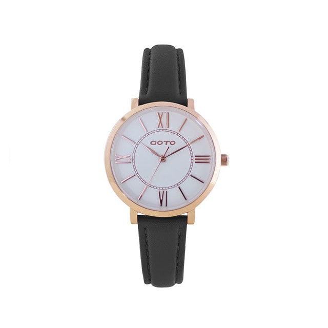【Goto】低調奢華小資女羅馬時尚真皮腕錶-成熟黑/GL0054L-43-241
