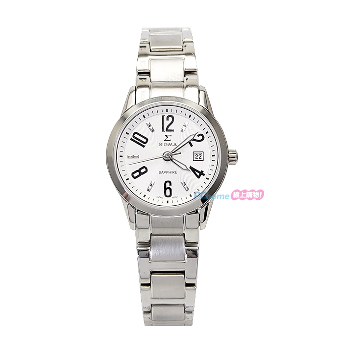 【SIGMA】簡約時尚 藍寶石鏡面 數字 日期顯示 鋼錶帶女錶 88023L-2 黑色 26mm 平價好選擇