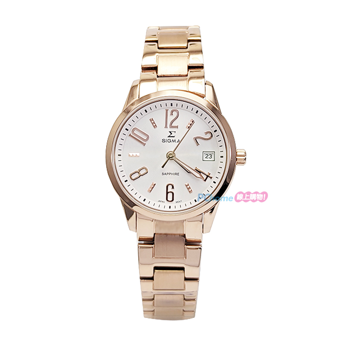 【SIGMA】簡約時尚 藍寶石鏡面 數字 日期顯示 鋼錶帶女錶 88023B-RG 玫瑰金 32mm 平價的好選擇