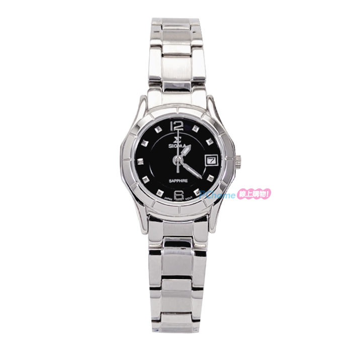 【SIGMA】小錶面 藍寶石鏡面 日期顯示 鋼錶帶女錶 3812L-1 黑/銀 22mm 平價實惠的好選擇