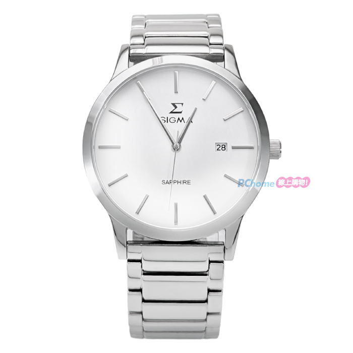 【SIGMA】簡約時尚 藍寶石鏡面 日期顯示 鋼錶帶男錶 1737M-L2 白/銀 41mm 平價實惠好選擇