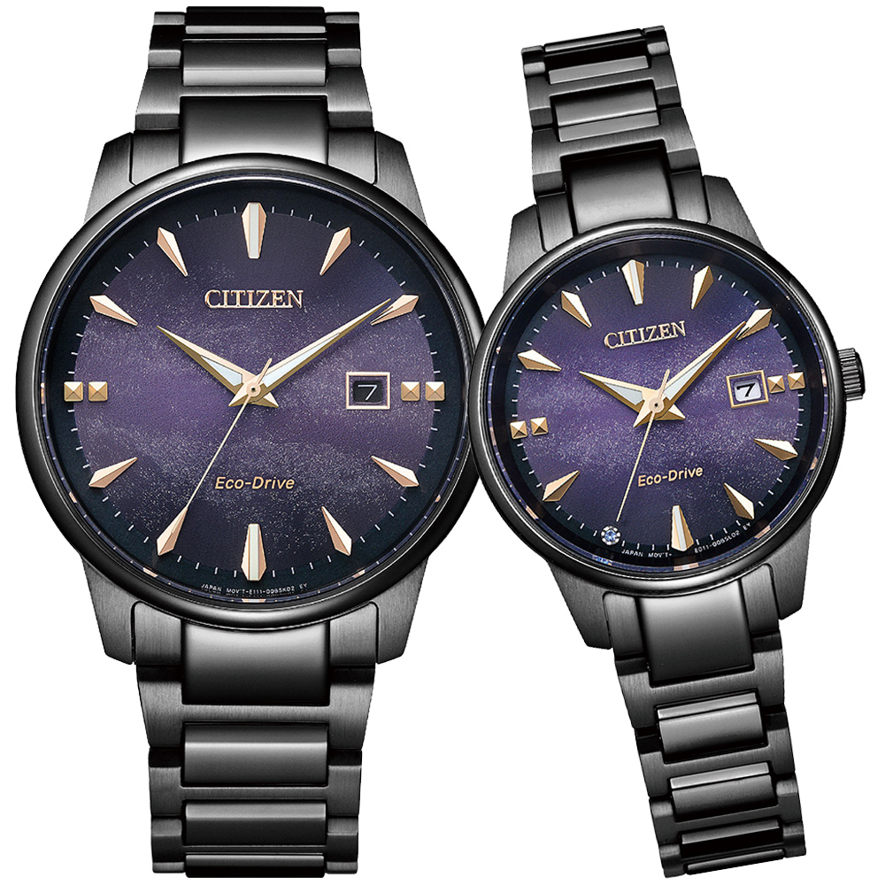 CITIZEN 星辰 廣告款光動能都會時尚對錶/紫夜星河 (BM7595-89X+EW2595-81X)