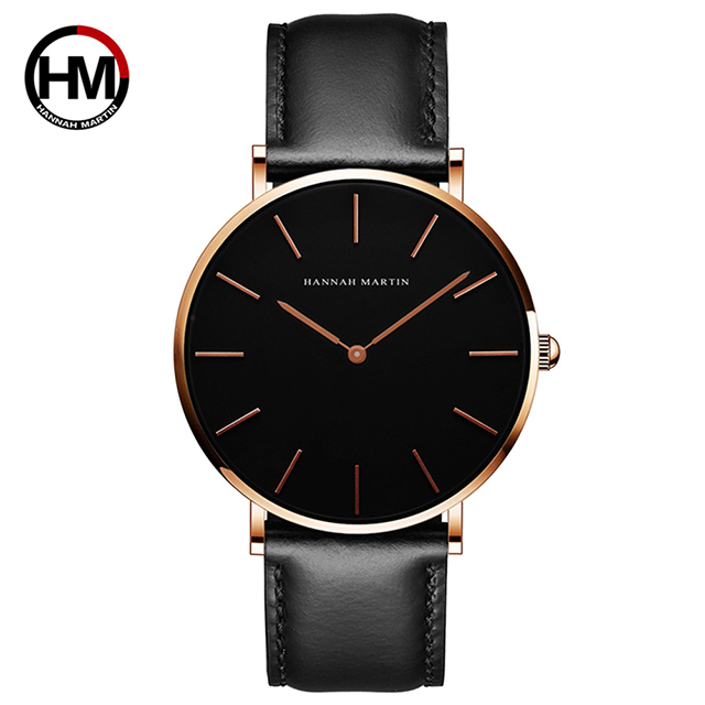 【HANNAH MARTIN】曠世菁英極簡無秒針設計腕錶(HM-CH02-FH)黑x40mm