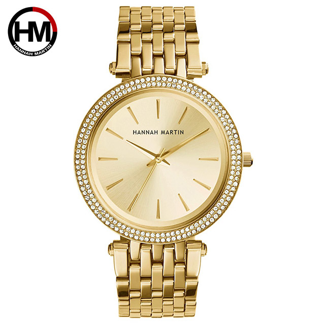 【HANNAH MARTIN】點晶品雙圈鑲鑽不鏽鋼腕錶(HM-1185-G)金x40mm