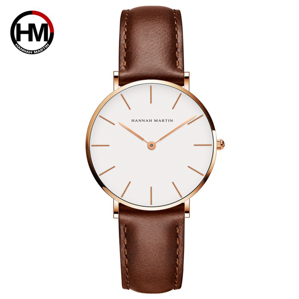 【HANNAH MARTIN】金色刻度設計感腕錶(HM-CB36-FK)-白面咖啡帶x36mm