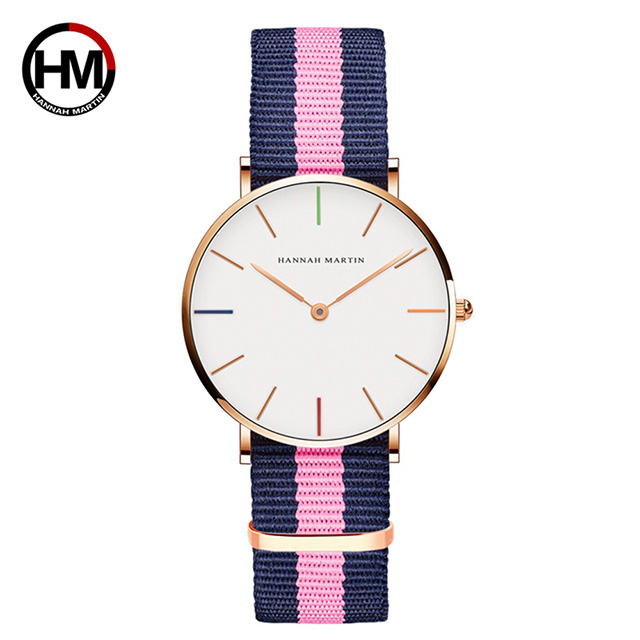 【HANNAH MARTIN】彩色刻度設計感腕錶-藍粉錶帶-36mm (HM3690-B36-F7)