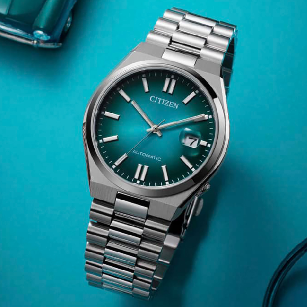 CITIZEN 星辰 情人節推薦款青春撞色機械錶/湖水綠/40mm/NJ0151-88X