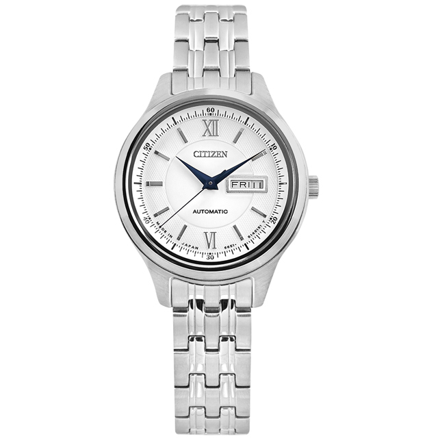 CITIZEN / PD7150-54A / 機械錶 自動上鍊 星期日期 藍寶石水晶玻璃 不鏽鋼手錶 白色 29mm
