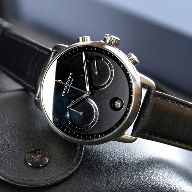 【Nordgreen】ND手錶 先鋒 Pioneer 42mm 深空灰殼×黑面 極夜黑真皮錶帶(PI42GMLEBLBL)